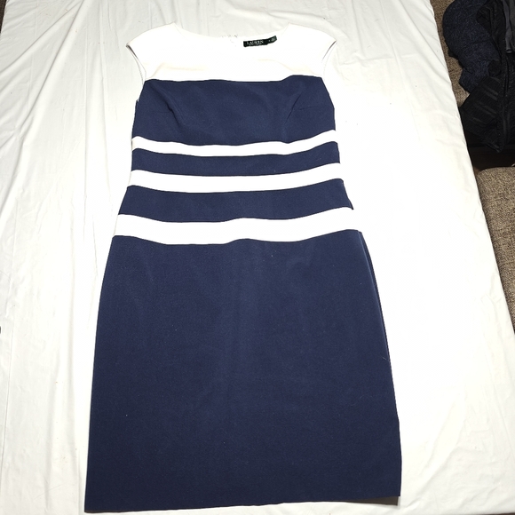Ralph Lauren Women's Dress Border Stretch Navy White Size 14 - Picture 4 of 11